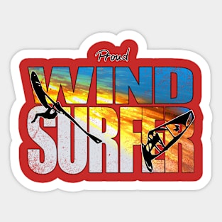 Proud Windsurfer Jumping Sunset Colors over Ocean Waves Sticker